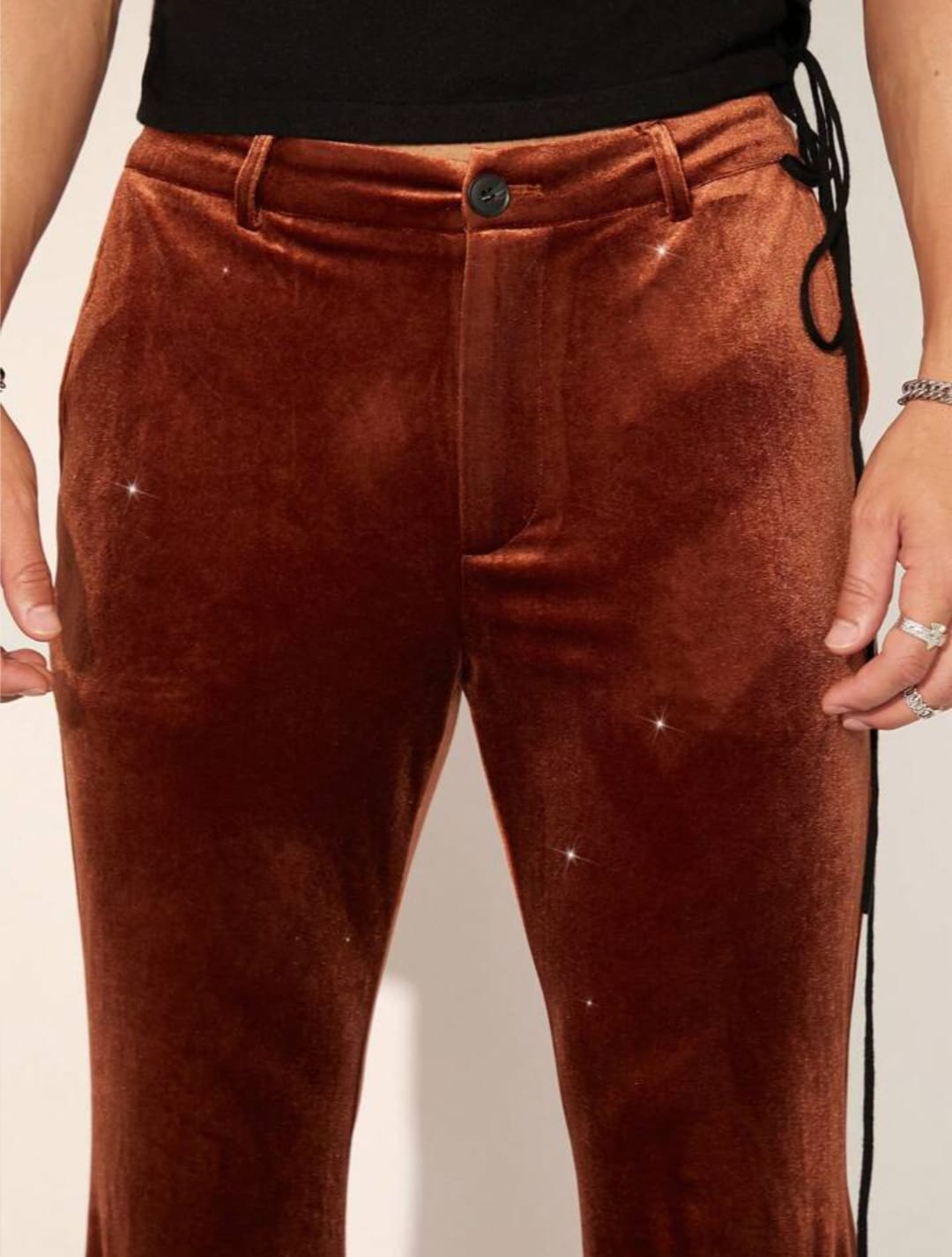 Men's Brown Velvet Flared Pants – Retro Wide-Leg Fashion Trousers